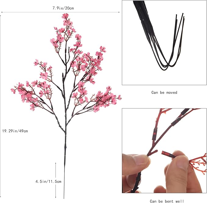 15PCS Artificial Baby Breath Flowers Fake Silk Real Touch DIY Floral Bouquets Decor Wedding Party Decoration Arrangements-Hot Pink
