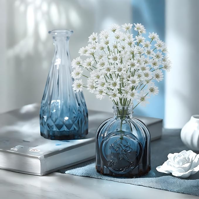 Glass Bud Vases Set of 40 PCS, Small Flower Vases for Wedding Centerpiece Table Decoration, Vintage Vase in Bulk for Flower Arrangements, Mini Vase for Birthday Party, Festival Home Decor, Blue