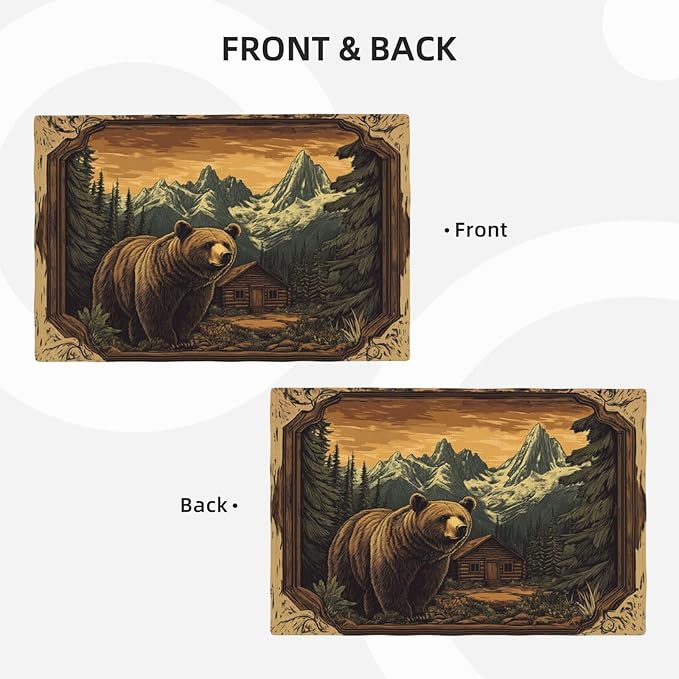 Cabin Bear Placemats Set of 6 Washable Table Mats Rustic Wildlife Hunting Forest Mountain Heat-Resistant Cotton Linen Place Mats for Dining Table Kitchen Indoor Outdoor Party Holiday Decor