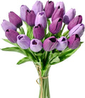 Mandy's Artificial Tulips 20 Stems Shades of Purple PU Faux Flowers for Thanksgiving and Christmas Decorations Wedding Home Decor 13.5 Inch