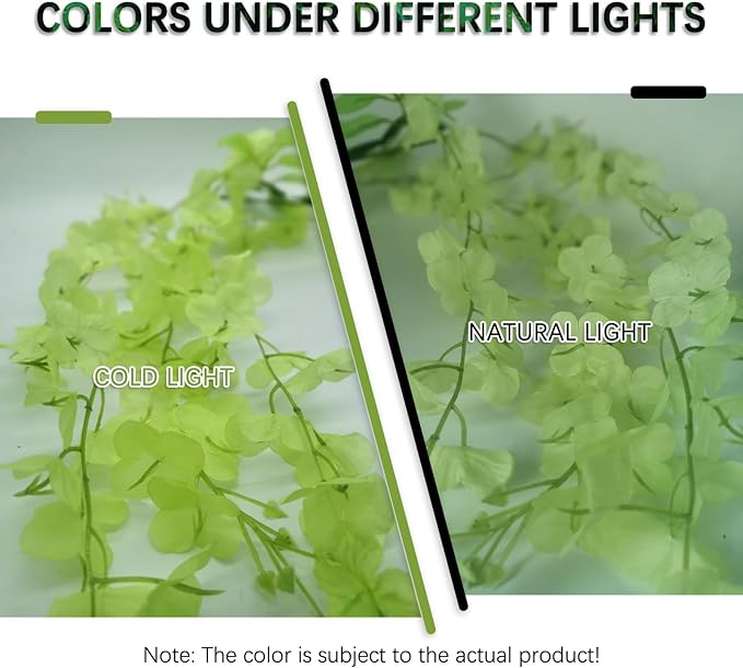 12 Pack Green Wisteria Hanging Flowers Garland, 3.77 Feet Artificial Flower Vines, Fake Wisteria, Artificial Vines Hanging Garland for Backdrop Outdoor Yard Garden Decor
