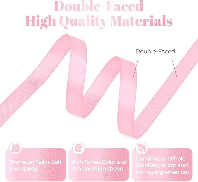 Pink Satin Ribbon, Double Faced 3/8 Inch X 25 Yards, Premium Satin Polyester Ribbon for Gift Wrapping, Crafts, Wedding Decor