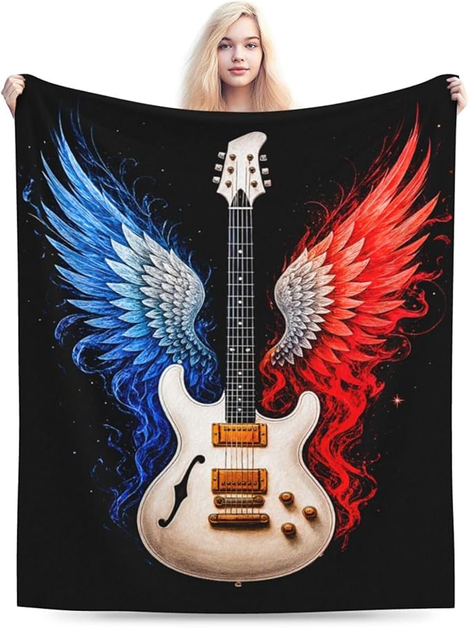 Guitar Blanket Music Throw Blanket Musical Instrument Soft Cozy Fleece Fuzzy Stuffed Plush Flannel Gifts for Girls Women Boys Kids Adults 60"X80"