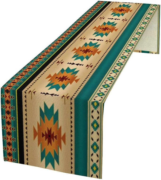 Aztec Southwest Table Runner, Ethnic Style Design Geometric Triditional Kitchen Table Runners Table Setting Decor for Garden Farmhouse Wedding Party Holiday Dinner Home, 13x60 Inch