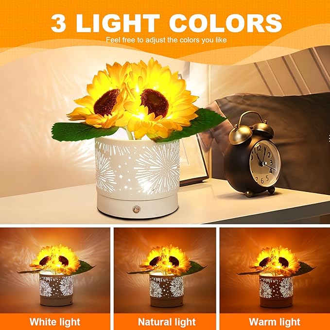 Birthday Gifts for Women,Sunflower Flower Cordless LED Touch Table Lamp,3-Colour Infinitely Dimming Rechargeable Small Night Light for Festival,Restaurant,Bedroom,Office Decor Gifts for Mom