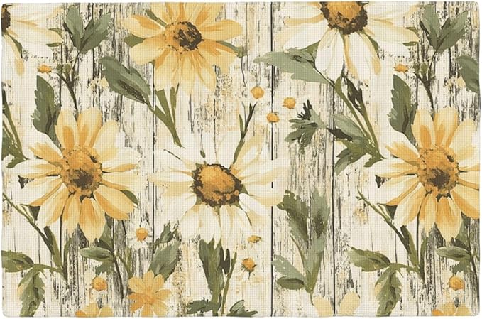 Placemats 4 pcs Daisy Double-Layer Imitation Linen Place Mats Non-Slip Heat-Resistant Tablemats for Home Restaurant Hotel 18×12 Inch