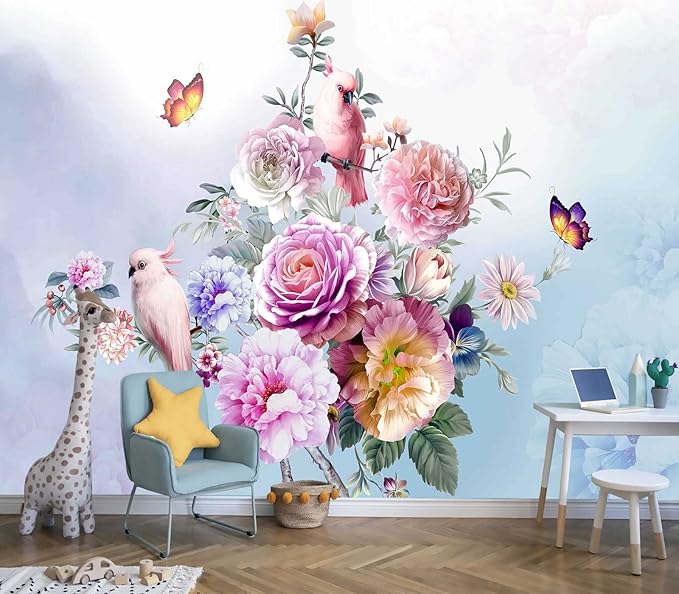 Wall Murals Full of Romantic Leaves and Flower Wallpaper for Bedroom, Living Room and Office Decoration