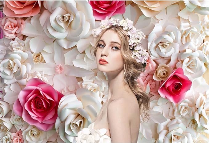 Baocicco 9x6ft Pink and White Paper Flowers Background Photography Backdrop Paper Flower Wall Gorgeous Wedding Flower Backdrops Beautiful Bride Baby Newborn Kids Background Props Portraits Booth
