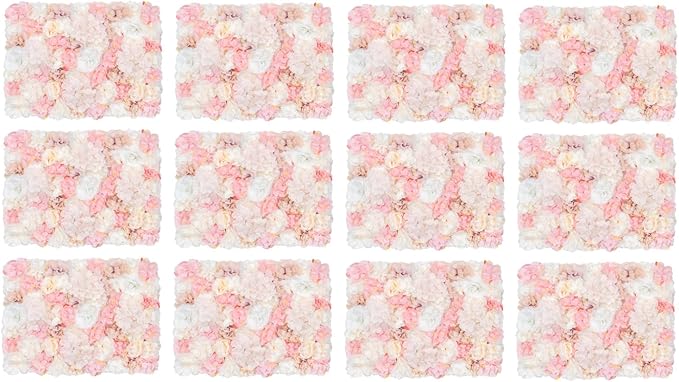 Flower Wall Panels 12pcs 24x15 Inch Artificial Wall Flower Backdrop for Wedding Party Baby Bridal Decor, Hanging Fake Silk Flower Backdrop Wall Decor (12pcs)