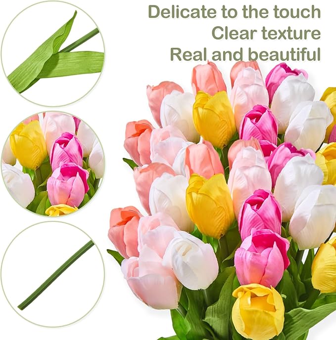 Artificial Flowers Mother's Day Easter Valentine's Day Gifts, Artificial Flowers Fake Tulips Flowers Home Kitchen Wedding Table Decorations a Bunch of 20 Multi Color Tulips