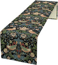William Morris Floral Table Runner, Strawberry Thief Birds in Green and Blue Table Runner for Home Kitchen Dining Table Decoration,13x36 Inch
