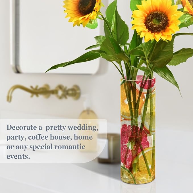 Flower Vase Clear Plastic Cylinder Vases Decor for Centerpieces Home Storage Office Weddings Summer Multicolored Citrus Slices 11.8 x 3.9 in