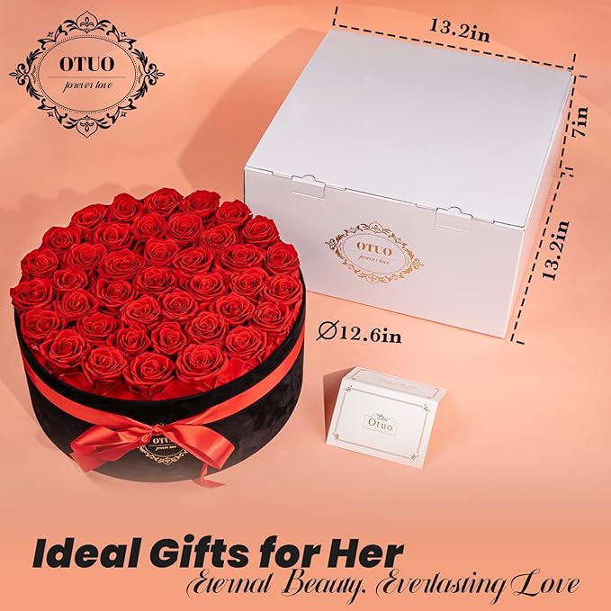 40 Real Preserved Roses in Suede Box Forever Roses Last Up to 3 Years, Flowers for Delivery Prime, Mother’s Day, Birthday, Christmas - Red
