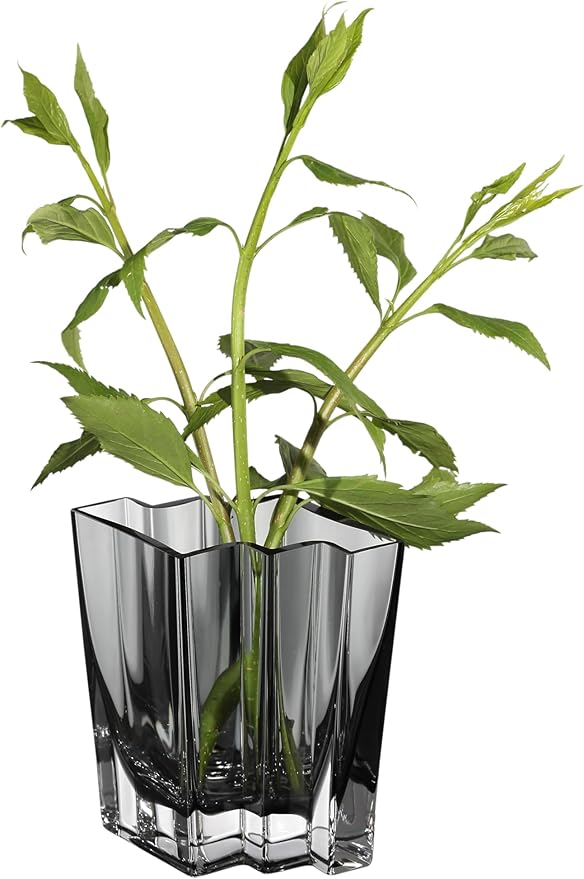 Glass - Vase - Gray - Smoky Black - Grey - Chevron Design - 5.5" Height - Heavy Durable - Made in Europe - by Barski