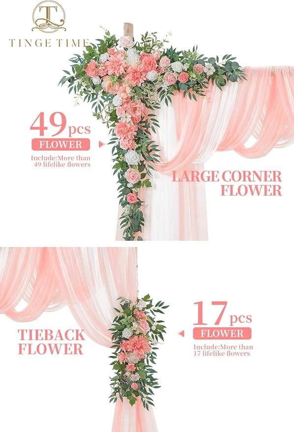 TINGE TIME Artificial Arch Flowers Kit Pack of 5, Wedding Decorations for Reception with Hanging Flowers, Wedding Arch Silk Floral Arrangements Ceremony Backdrop Bridal Shower Outdoor Party Decor