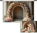 7x5ft Vintage Pink Roses Floral Backdrop Retro Palace Wall Flowers Arch Photography Background for Wedding Mothers Day Valentines Day Bridal Birthday Princess Couples Women Portraits