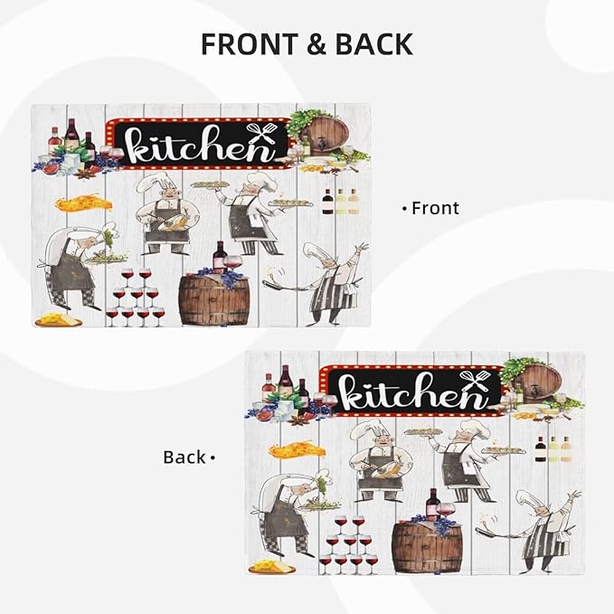Chef Kitchen Linen Placemats Set of 4 Wine Cooking Theme Placemats for Indoor Outdoor Party Home Desktop Dining Room Decor 12x18 Inch