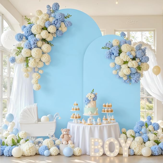 Light Blue Arch Backdrop Cover Set of 2 Baby Blue Arch Cover 7.2 and 6ft Wedding Arch Cover Stretchy Backdrop Bridal Baby Shower Birthday Party Arches Stand Covers Spandex