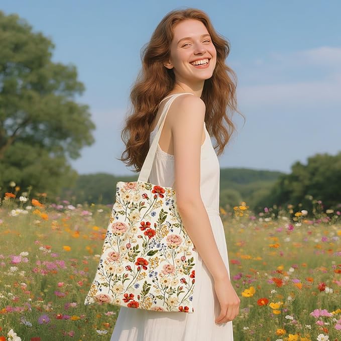 Flower Plant Lover Gifts for Women Canvas Tote Bag with Makeup Bag Cosmetic Bags Grocery Bags for Shopping Christmas