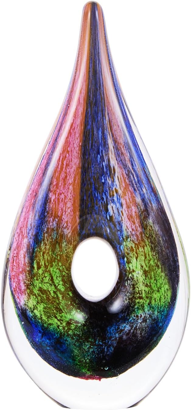 Luxury Lane Hand Blown Abstract Hollow Tear Drop Sommerso Art Glass Sculpture for Home Decor 11.5 inch Tall Centerpiece Table Decoration