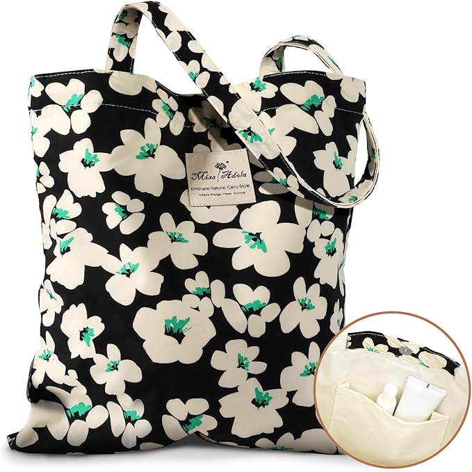 Aesthetic Cotton Tote Bag for Women - Reusable Shoulder Bag with Buckle Fabric Bag for Gym, Travel, Work