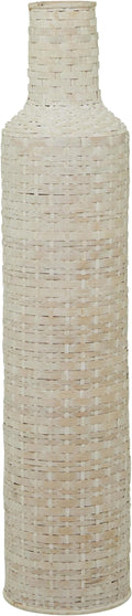 Deco 79 Bamboo Wood Decorative Vase, Tall Woven Floor Centerpiece, Round Vase for Home Decoration, White and Beige, 8.5" x 8.5" x 39"