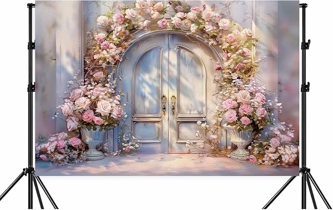 5X3ft Pink Floral Photography Backdrop, Retro Oil Painting Flowers Photography Backdrop Dreamlike Wedding Portrait Photo Background Wedding Birthday Party Background Banner Decor