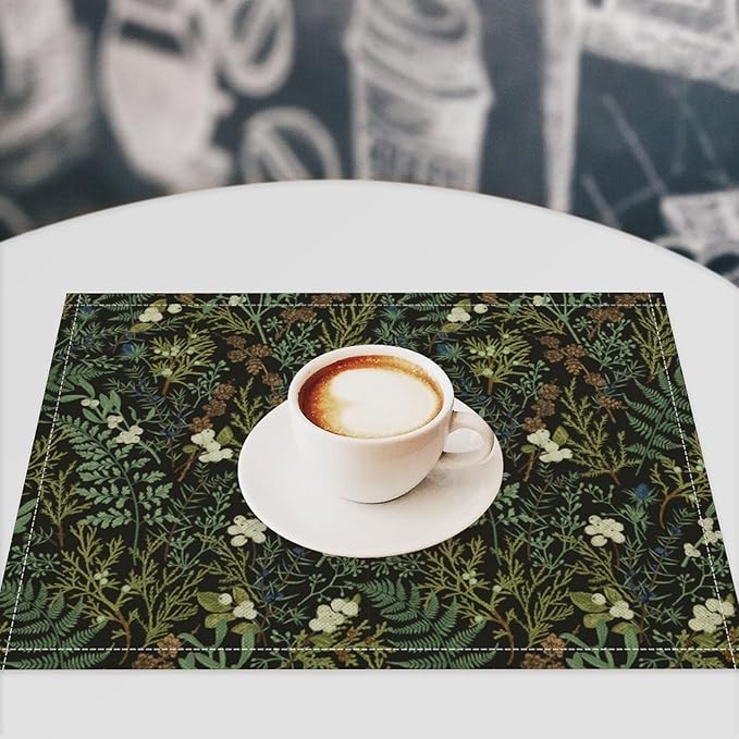 Vintage Botanical Placemats Set of 8, 17x12 Inch Rustic Farmhouse Retro Plant Green Nature Art Print Table Mats for Home Party Kitchen Dining Decor