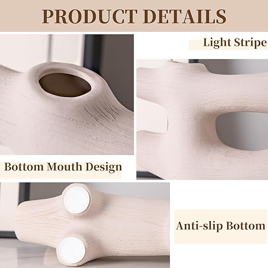 Small Vase Home Decor, Ceramic Handmade Vase Wabi Sabi Decor, Hollow Textured vase Coffee Table Decor, Cute Decoration for Bedroom, Office, Living Room, Bathroom, Shelf