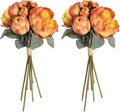 Fake Peonies 2 Bouquets Vintage Silk Peonies Flower 14 Heads Orange Artificial Flowers with Stems for Terracota Wedding Decoration Flowers Crafts Floral Arrangement (Orange)