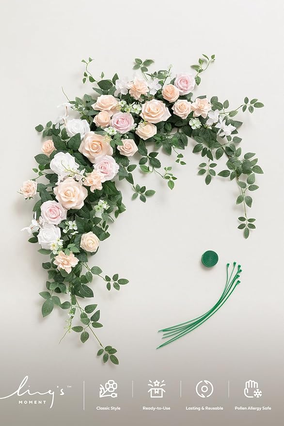 Ling's moment Wedding Arch Flowers - 6.5FT Floral Garland for Ceremony Arbor Backdrop Decoration - Artificial Rose Floral Swag for Sweetheart Table Birthday Party, Baby Shower, Blush Pink