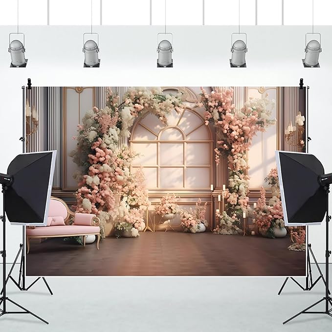 AOTOFO 10x7ft Pink Flowers Wedding Backdrop Elegant Rose Blossom Floral Pretty Plant Photography Background for Woman Bride Party Girls Bridal Shower Photo Studio Shoot