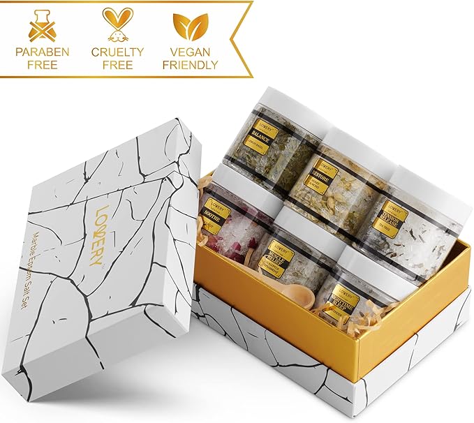 Christmas Gifts for Women Who Have Everything, Epsom Bath Salts Gift Basket Set, Relaxing Self Care Salt W/Essential Oil, Gifts for Mom, Lavender, Eucalyptus, Lemon, Coconut, Tea Tree, Honey Almond