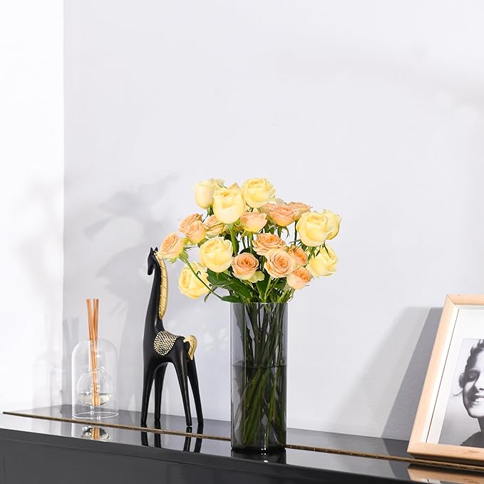 Flower Vase, Non-breakable Vases, 5" W x 8" H, Acrylic Grey Vase, Aesthetic Room Decor Cylindrical Modern Flower Vases for Table Centerpiece, Home Decor, Women Floral Arrangement Gift