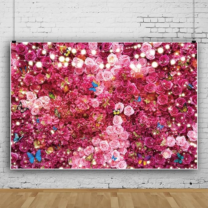 10x6.5ft Pink Red Rose Wall Background Flowers Photography Backdrop Girls Princess Birthday Baby Shower Wedding Cake Table Decoration Banner