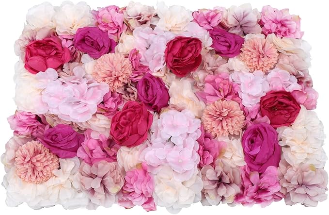 6PCS Flower Wall Panel, Realistic Faux Flower Wedding Backdrop, 15.7 x 23.6 Inch Floral Wall Panel Artificial Silk Decoration, Fake Fuchsia Wall Background for Any Party Decorations