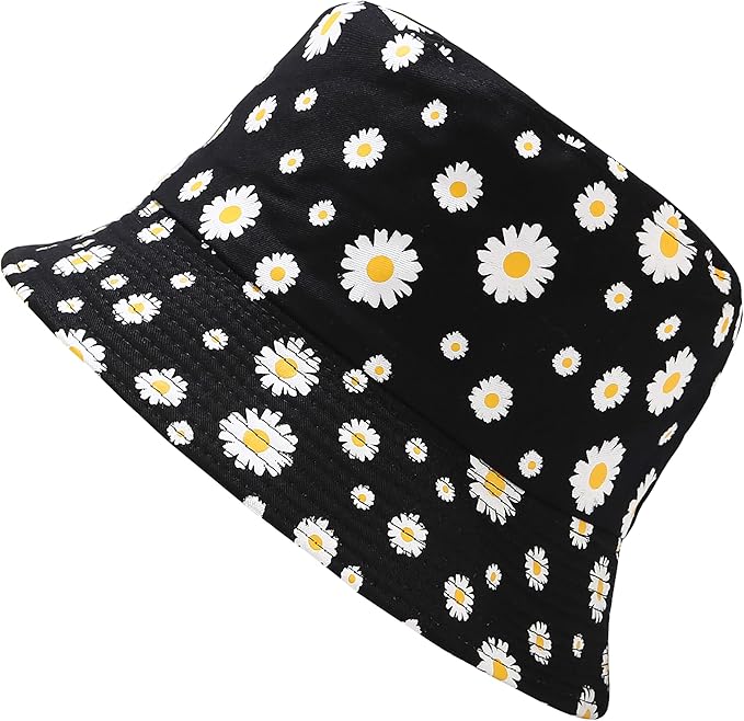 Flower Reversible Bucket Hat Cotton Summer Travel Beach Sun Hats Emboridery for Women Men
