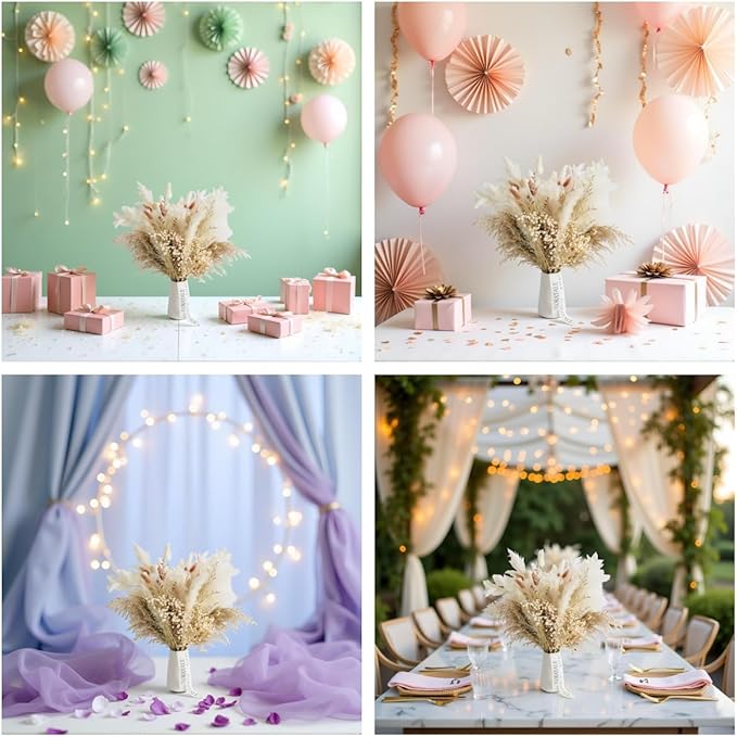 Dried Flower Bouquet (No Vase) | 17'' Mini Boho Floral Arrangement - Pampas, Bunny Tails, Baby's Breath & More Natural Dried Flowers – Home Wedding Decor, Centerpiece