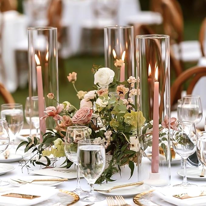 12 Pack Glass Cylinder Vases 14 Inch Tall Clear Flower Vase for Centerpieces, Hurricane Floating Candle Holder Wedding Decorations, Floral Vase Bulk for Table Shelf Party Home Deco (14 x 3.35 Inch)