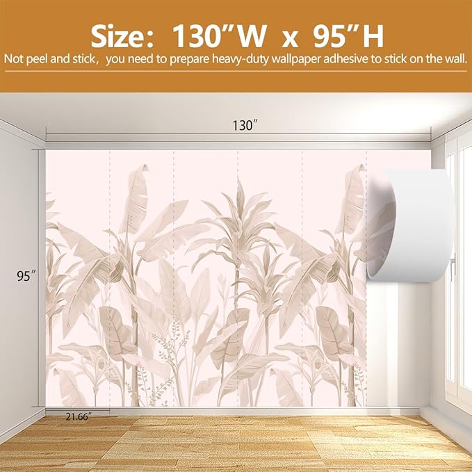 Tropical Botanical Wallpaper Beige Palm Leaves Wall Mural for Living Room Bedroom（Not Peel and Stick）
