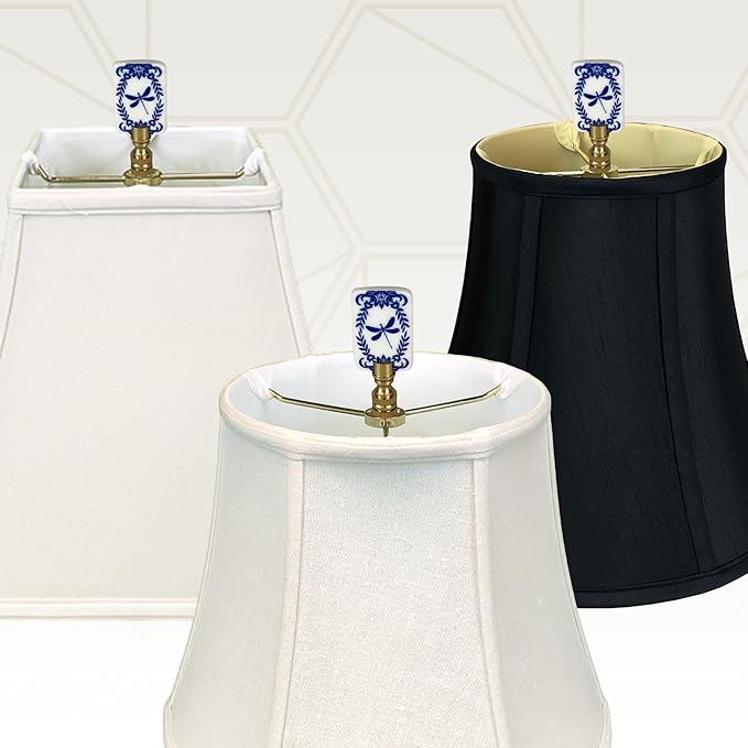 Royal Designs, Inc. Porcelain Dragonfly Finial for Lamp Shade, Polished Brass, Blue & White, Pack of 2