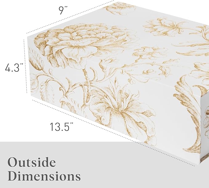 Luxury Keepsake Gift Box | Gold Floral Decorative Boxes with Magnetic Lids for Presents, Wedding Memory Box, and Bridal Gifts. 13.5" x 9" x 4.3"