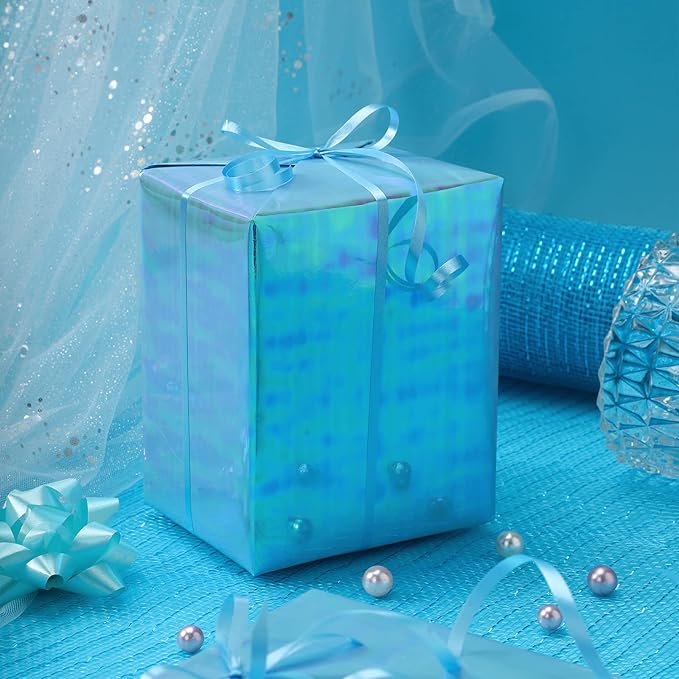LeZakaa Blue Wrapping Paper Roll - Holographic Iridescent Wrapping Paper for Birthday, Valentine's, Mother's Day, Holiday - 17 inches x 32.8 Feet (47.23 sq.ft.)
