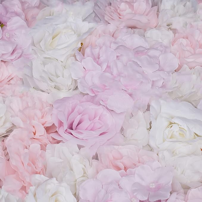 12 Pcs Artificial Flower Wall Panel 3D Silk Fabric Floral Backdrop Flower Wall Decor for Wedding Party Event Photo Stage (Light Pink Hydrangea Rose)