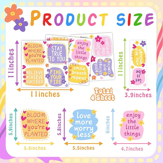 Positive Affirmation Mirror Stickers Kids Bathroom Mirror Decals Peel and Stick Colorful Kids Window Decal Inspirational Quote Crafts Decals Motivational Vinyl Sticker for Nursery Bedroom Classroom