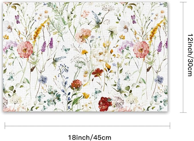 Placemats Set of 4 Waterproof Oilproof Table Mats Floral Pattern Washable Wipeable Heat Resistant Easy to Clean for Indoor Outdoor Party Kitchen Dining Table Decoration 12 * 18in