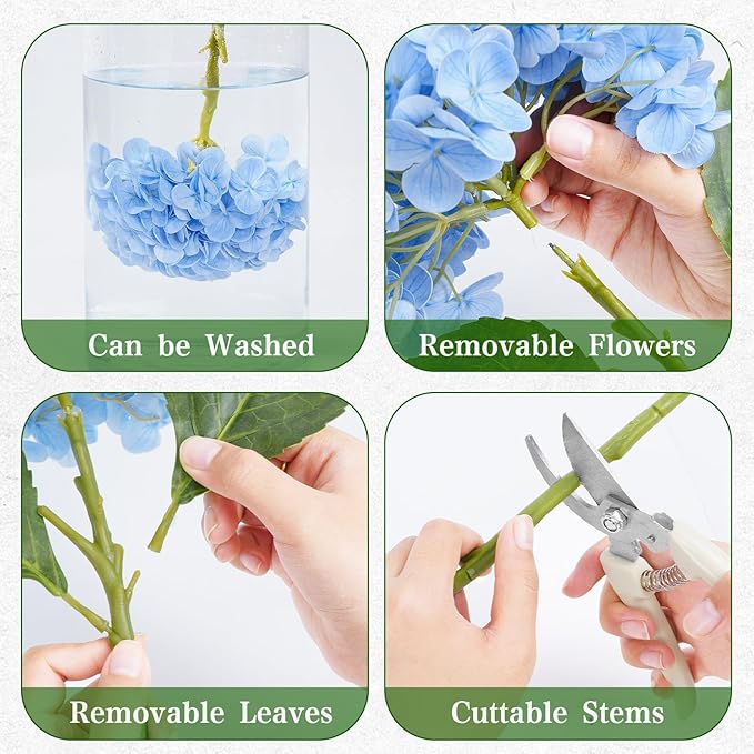 6 Pcs Blue Hydrangea Artificial Flowers, Latex Real Touch Hydrangea Flowers, 19.6'' Full Faux Hydrangea Flowers Fake Flowers for Home Decor Party Wedding Centerpiece Bouquet Floral Arrangements