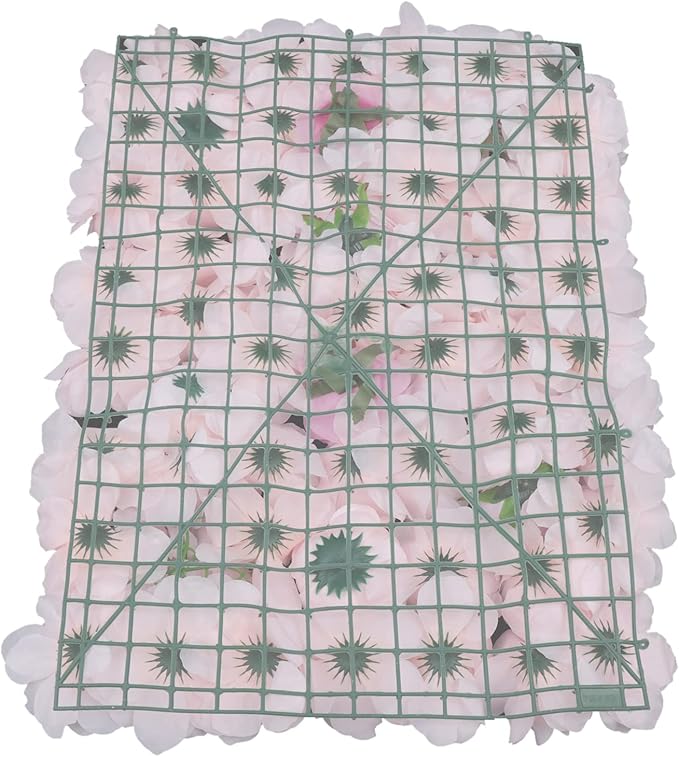 4Pcs Artificial Flower Wall Panel,3D 16" X 24" Silk Rose Mat Artificial Flower Wall,Rectangle Decorative Backdrop Flower Panels Wall for Bridal,Patio,Garden,Yard Decor(Light Pink, Champagne)