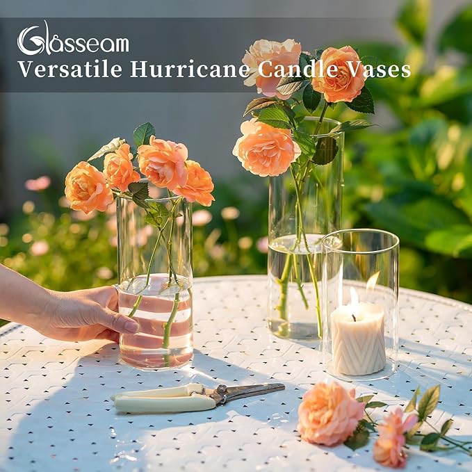 Glasseam Clear Glass Cylinder Vase, 6pcs Glass Vases for Centerpieces, Modern Floating Candle Vases for Flowers, Hurricane Vase Decor Candle Holder for Pillar Candles Wedding Deco (5.5"/7.5"/9.5")