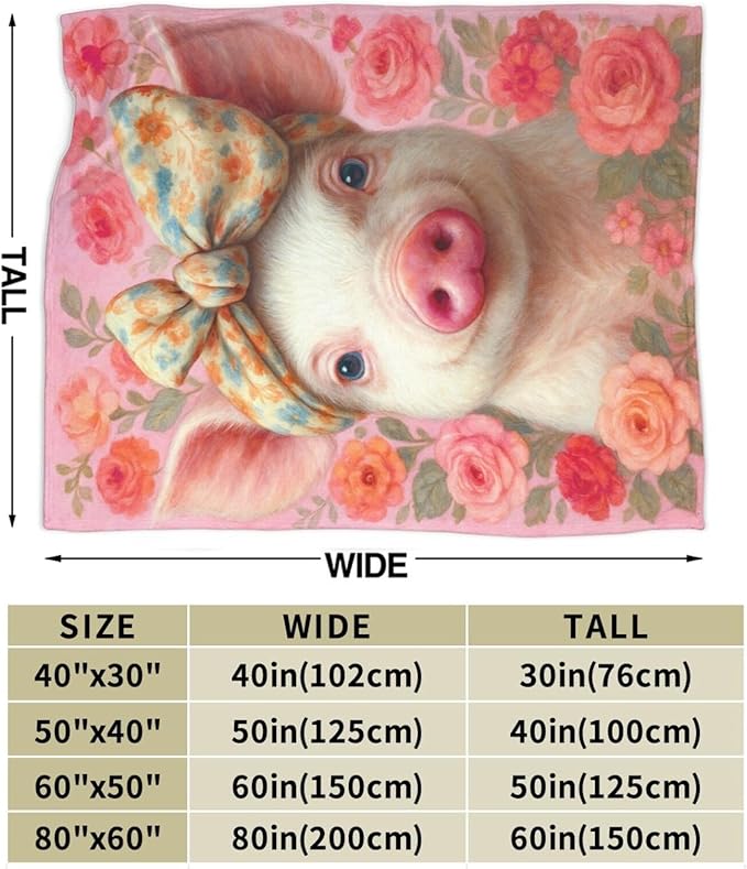 Pink Pig Blanket Cute Pig Throw Blanket Soft Cozy Fleece Fuzzy Stuffed Plush Flannel Animal Gifts for Girls Women Boys Kids Adults 40''x50''